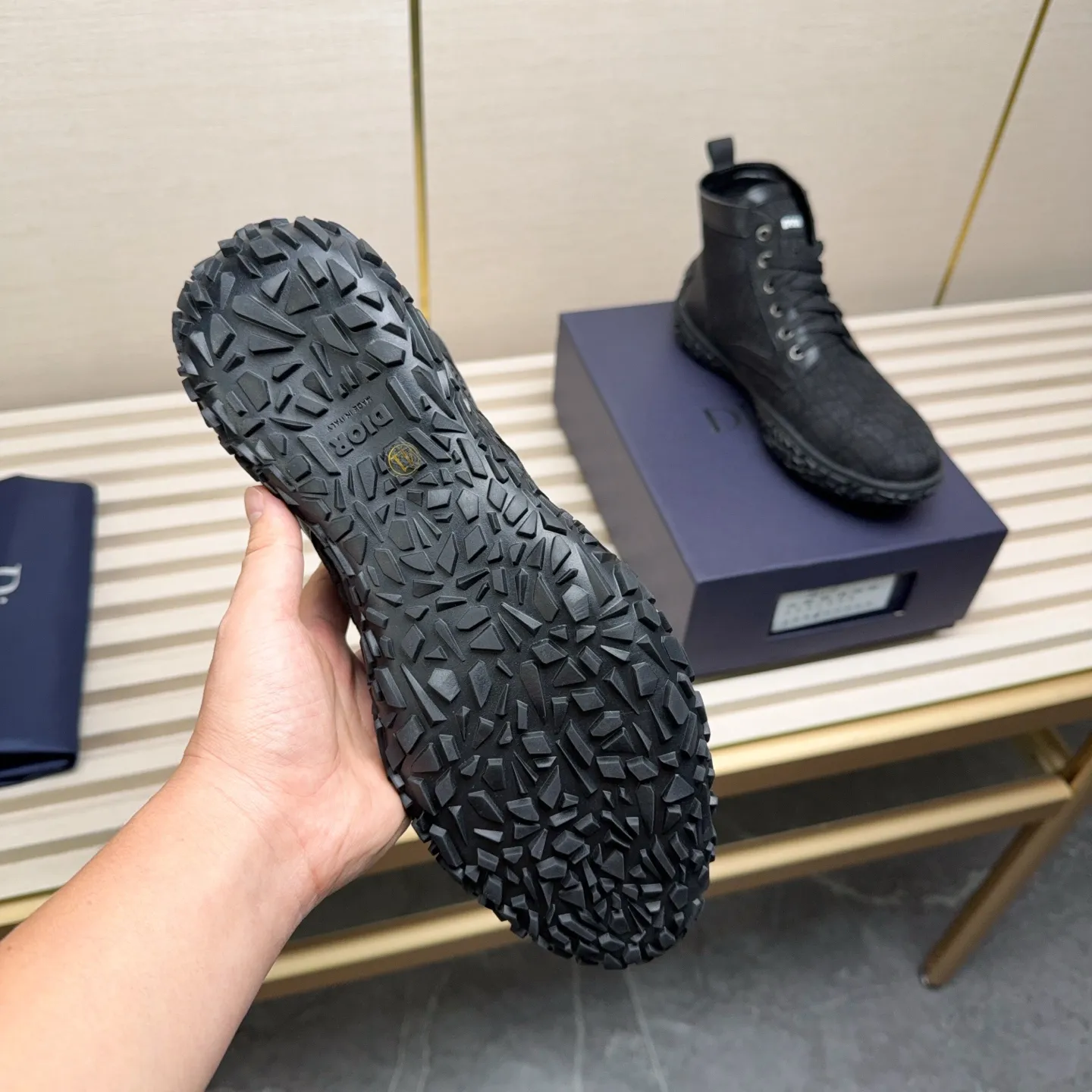 Men's Shoes 💰440 Dior A practical choice that combines protection with classic style. Made from durable Rugged Calf leather, it's tumbled and hand-finished to create a soft suede feel with a rich texture. Elastic side panels and subtle cutouts are inspired by the classic Chelsea boot. Leather upper and lining with Kummel tabs at front and rear, rubber outsole